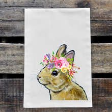 Load image into Gallery viewer, Spring Flowers Bunny Towel, Farmhouse Kitchen Decor