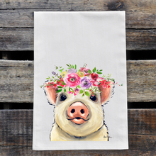 Load image into Gallery viewer, Spring Flowers Pig Towel 'Paisley', Farmhouse Kitchen Decor