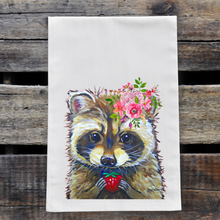 Load image into Gallery viewer, Spring Flowers Raccoon Towel, Farmhouse Kitchen Decor
