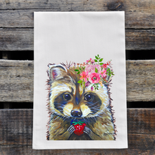 Load image into Gallery viewer, Spring Flowers Raccoon Towel, Farmhouse Kitchen Decor