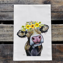 Load image into Gallery viewer, Sunflower Cow Towel 'Hazel', Farmhouse Kitchen Decor