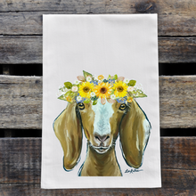 Load image into Gallery viewer, Sunflower Goat Towel 'Madge', Farmhouse Kitchen Decor