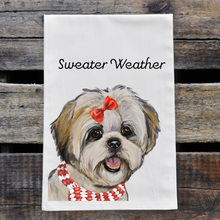 Load image into Gallery viewer, Christmas Dog Towel, 'Sweater Weather' Christmas Shihtzu Towel