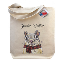 Load image into Gallery viewer, Winter Squirrel Tote Bag, &#39;Sweater Weather&#39;
