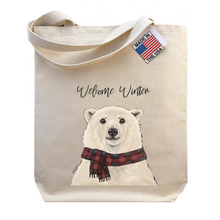 Load image into Gallery viewer, Winter Polar Bear Tote Bag, &quot;Welcome Winter&quot;
