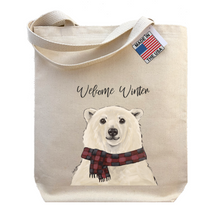 Load image into Gallery viewer, Winter Polar Bear Tote Bag, "Welcome Winter"