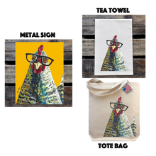 Load image into Gallery viewer, Chicken with Glasses Gift Set, Metal Tin Sign/Tote Bag/Tea Towel, Chicken Gift Sets
