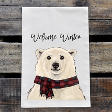 Load image into Gallery viewer, Winter Polar Bear Tea Towel, 'Welcome Winter'