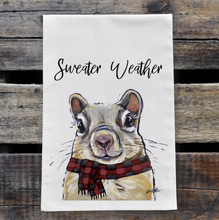 Load image into Gallery viewer, Winter Squirrel Tea Towel, &#39;Sweater Weather&#39;
