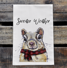 Load image into Gallery viewer, Winter Squirrel Tea Towel, 'Sweater Weather'