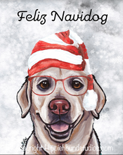 Load image into Gallery viewer, Christmas Dog Art Print, Yellow Lab 'Feliz Navidog'