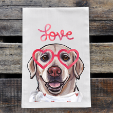 Load image into Gallery viewer, Yellow Lab Valentine&#39;s Day Towel, &#39;Love&#39;
