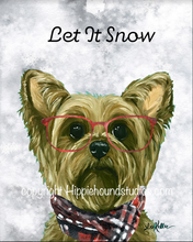 Load image into Gallery viewer, Christmas Dog Art Print, Yorkie 'Let it Snow'