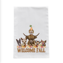 Load image into Gallery viewer, Welcome Fall Farm Animal Tea Towel - Fall Farm Animals Kitchen Towel
