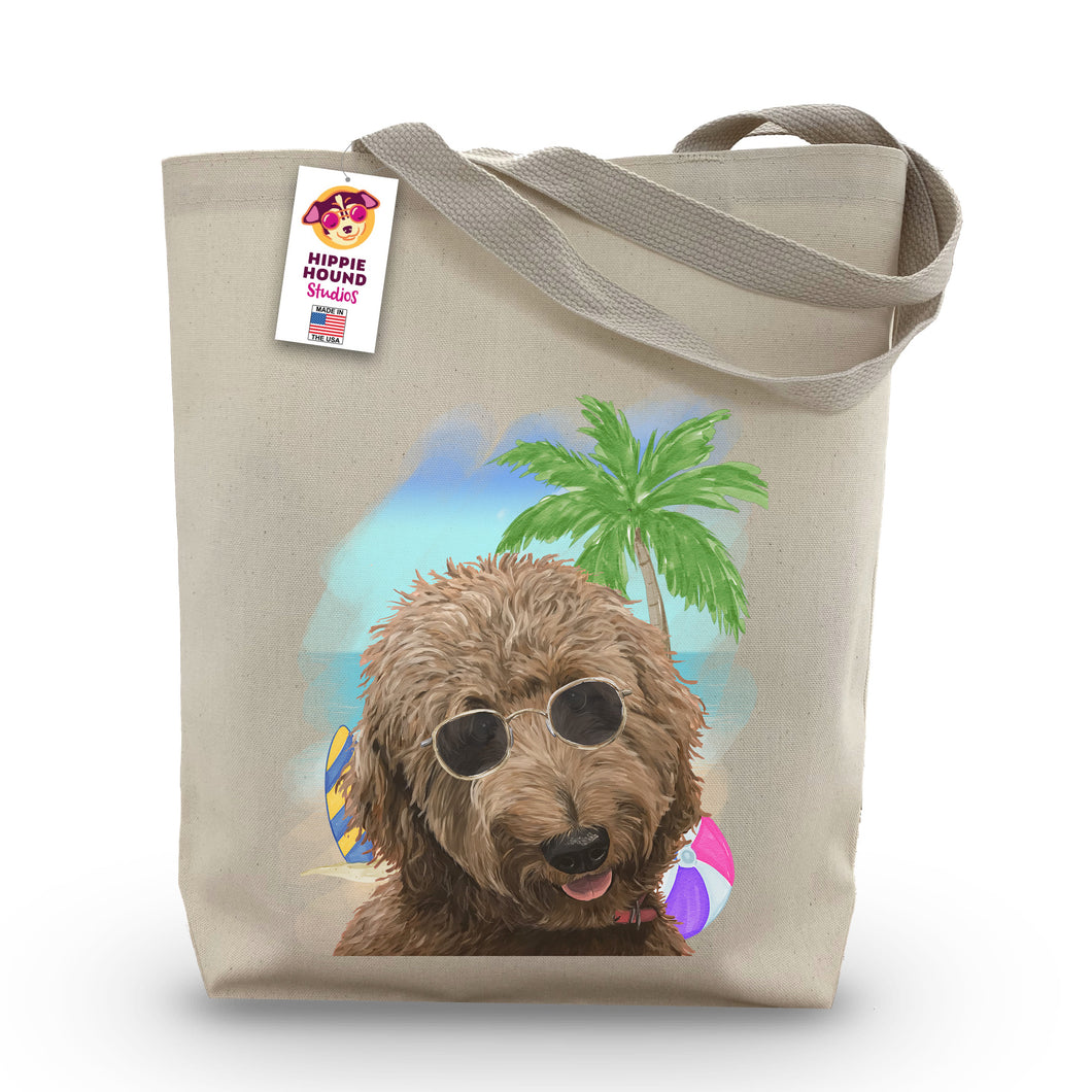 Beach Tote Bag, 'Apricot Doodle', Summer Dog Tote Bag