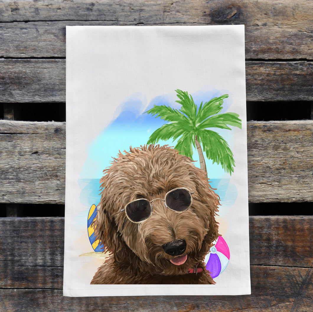 Beach Towel 'Apricot Doodle', Summer Dog Kitchen Decor
