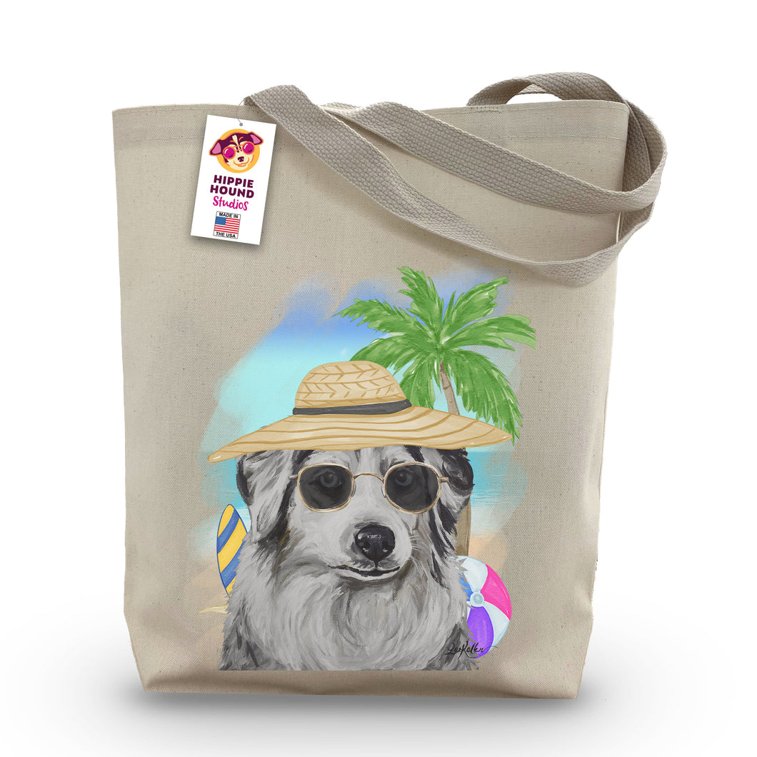Beach Tote Bag, 'Australian Shepherd', Summer Dog Tote Bag