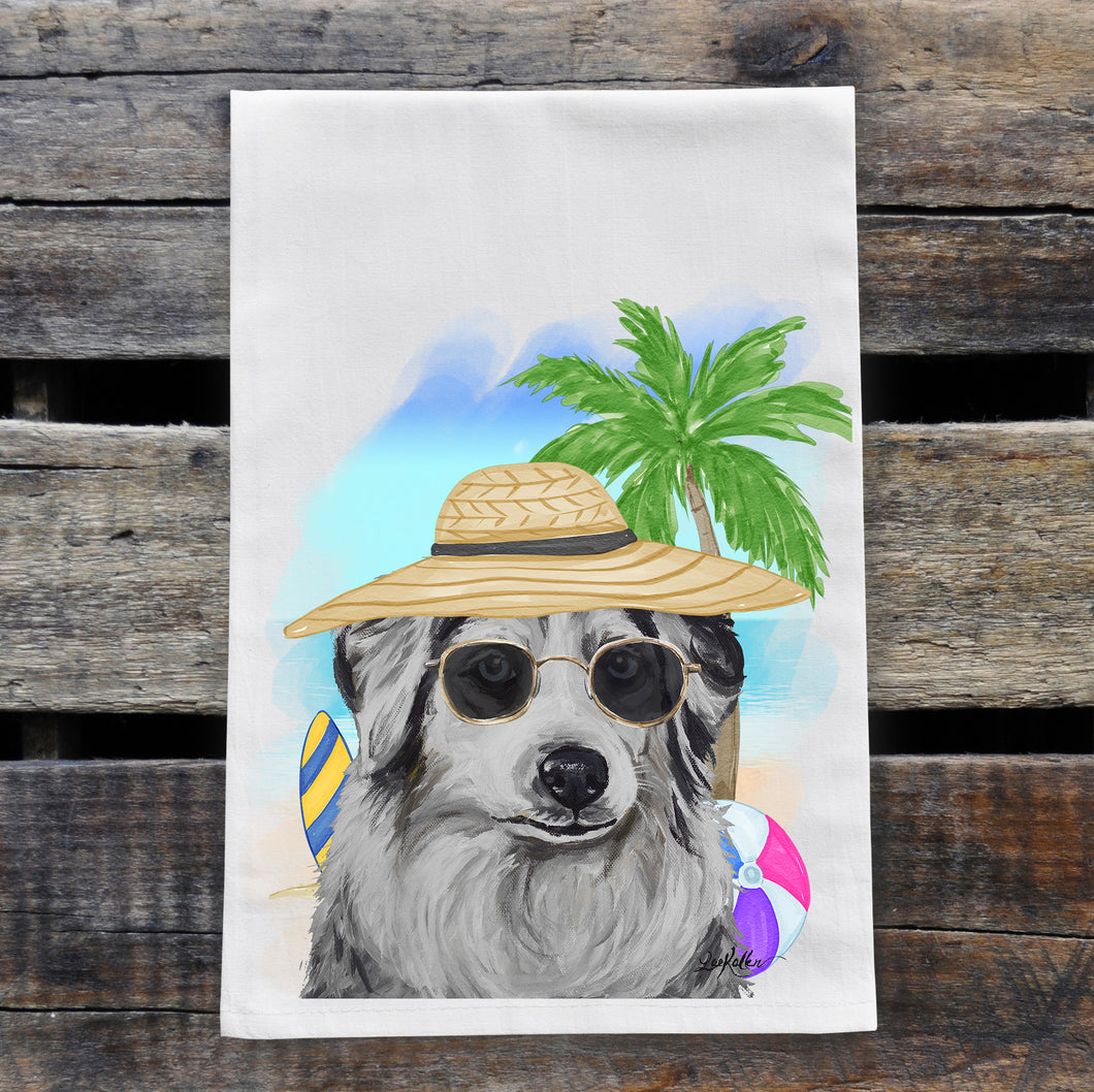 Beach Towel 'Australian Shepherd', Summer Dog Kitchen Decor