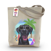 Load image into Gallery viewer, Beach Tote Bag, &#39;Black Lab&#39;, Summer Dog Tote Bag
