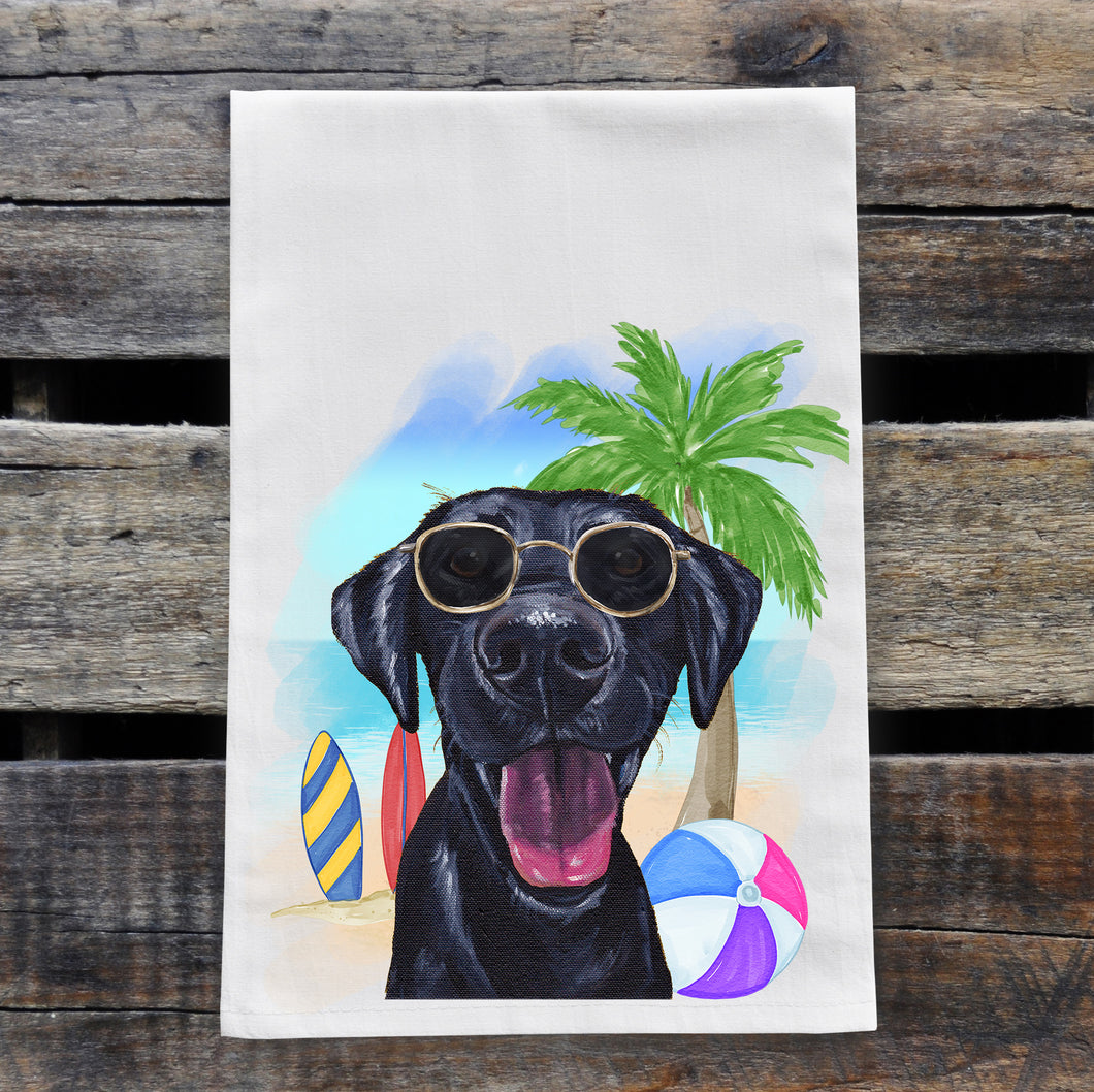 Beach Towel 'Black Lab', Summer Dog Kitchen Decor