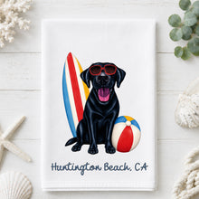 Load image into Gallery viewer, Coastal Black Lab Tea Towel - Labrador Kitchen Towel - Option to Personalize

