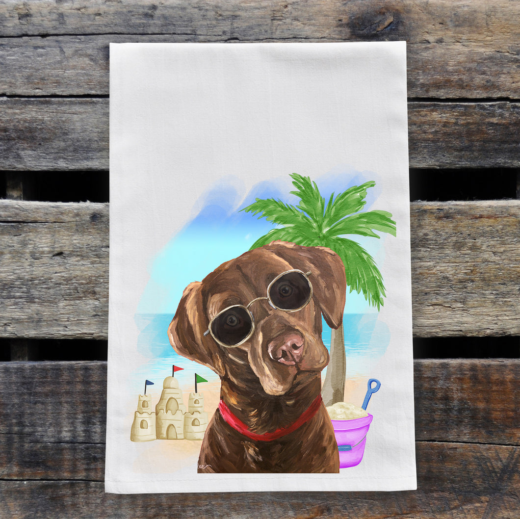 Beach Towel 'Chocolate Lab', Summer Dog Kitchen Decor