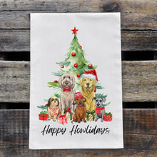 Load image into Gallery viewer, Christmas Dogs Tea Towel - Dogs Under Christmas Tree Holiday  Dog Lover Decor
