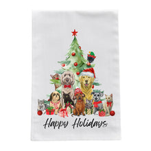 Load image into Gallery viewer, Christmas Dogs and Cats Tea Towel - Dogs and Cats Under Christmas Tree
