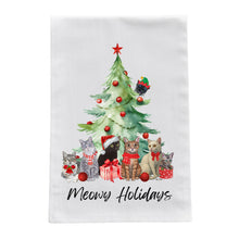 Load image into Gallery viewer, Christmas Cat Tea Towel - Cats Under Christmas Tree Holiday Cat Towel
