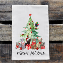 Load image into Gallery viewer, Christmas Cat Tea Towel - Cats Under Christmas Tree Holiday Cat Towel
