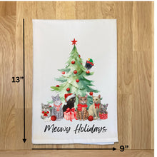 Load image into Gallery viewer, Christmas Cat Tea Towel - Cats Under Christmas Tree Holiday Cat Towel
