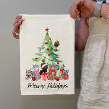 Load image into Gallery viewer, Christmas Cat Tea Towel - Cats Under Christmas Tree Holiday Cat Towel
