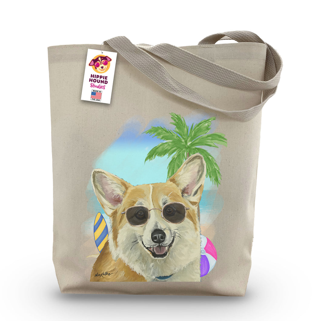 Beach Tote Bag, 'Corgi', Summer Dog Tote Bag
