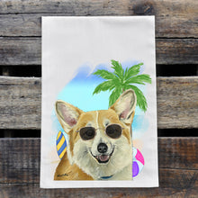 Load image into Gallery viewer, Beach Towel &#39;Corgi&#39;, Summer Dog Kitchen Decor

