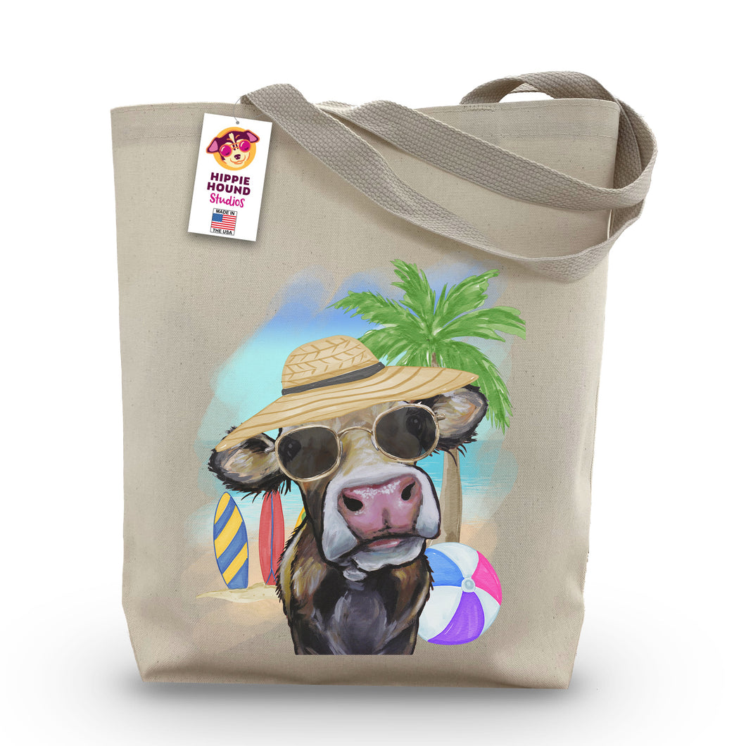 Beach Tote Bag, 'Hazel', Summer Cow Tote Bag