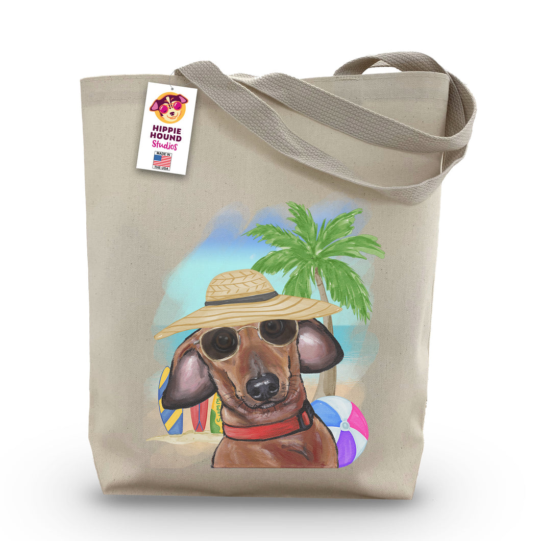 Beach Tote Bag, 'Dachshund', Summer Dog Tote Bag