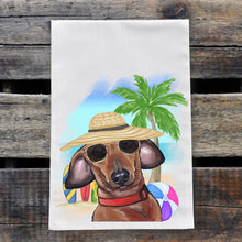 Load image into Gallery viewer, Beach Towel &#39;Dachshund&#39;, Summer Dog Kitchen Decor
