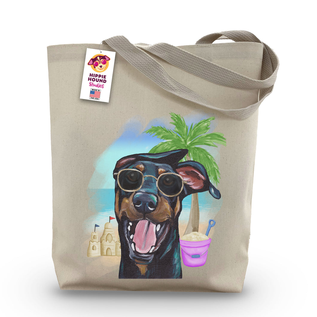 Beach Tote Bag, 'Doberman', Summer Dog Tote Bag