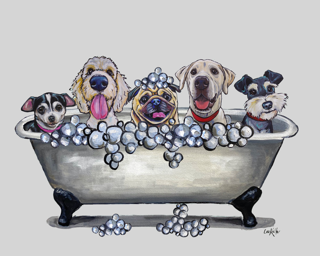 Dog Art, 'Bathtub Dogs' Dog Print, Dogs in Tub Art