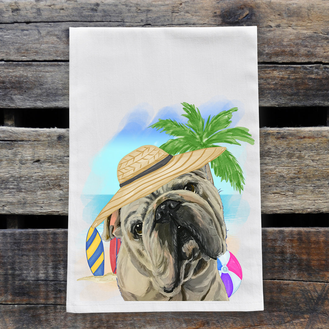 Beach Towel 'English Bulldog', Summer Dog Kitchen Decor