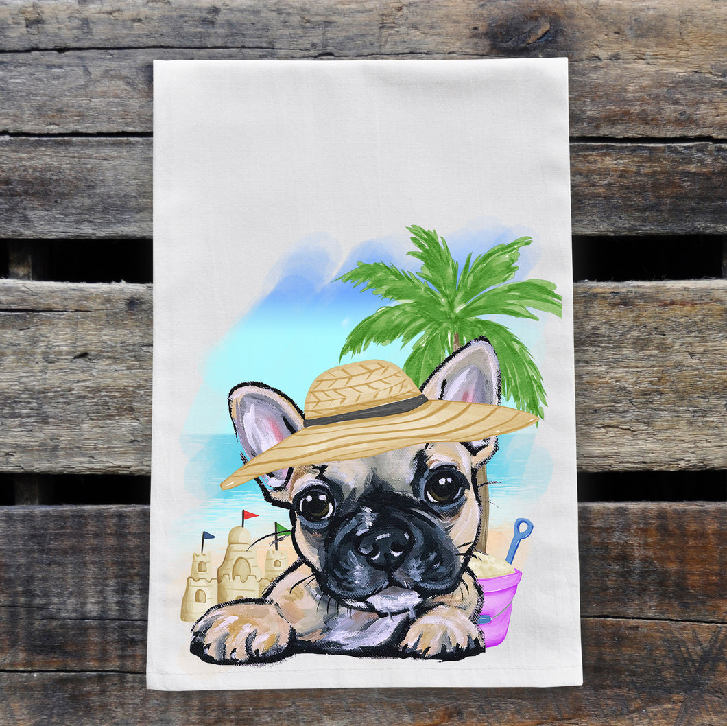 Beach Towel 'French Bulldog', Summer Dog Kitchen Decor