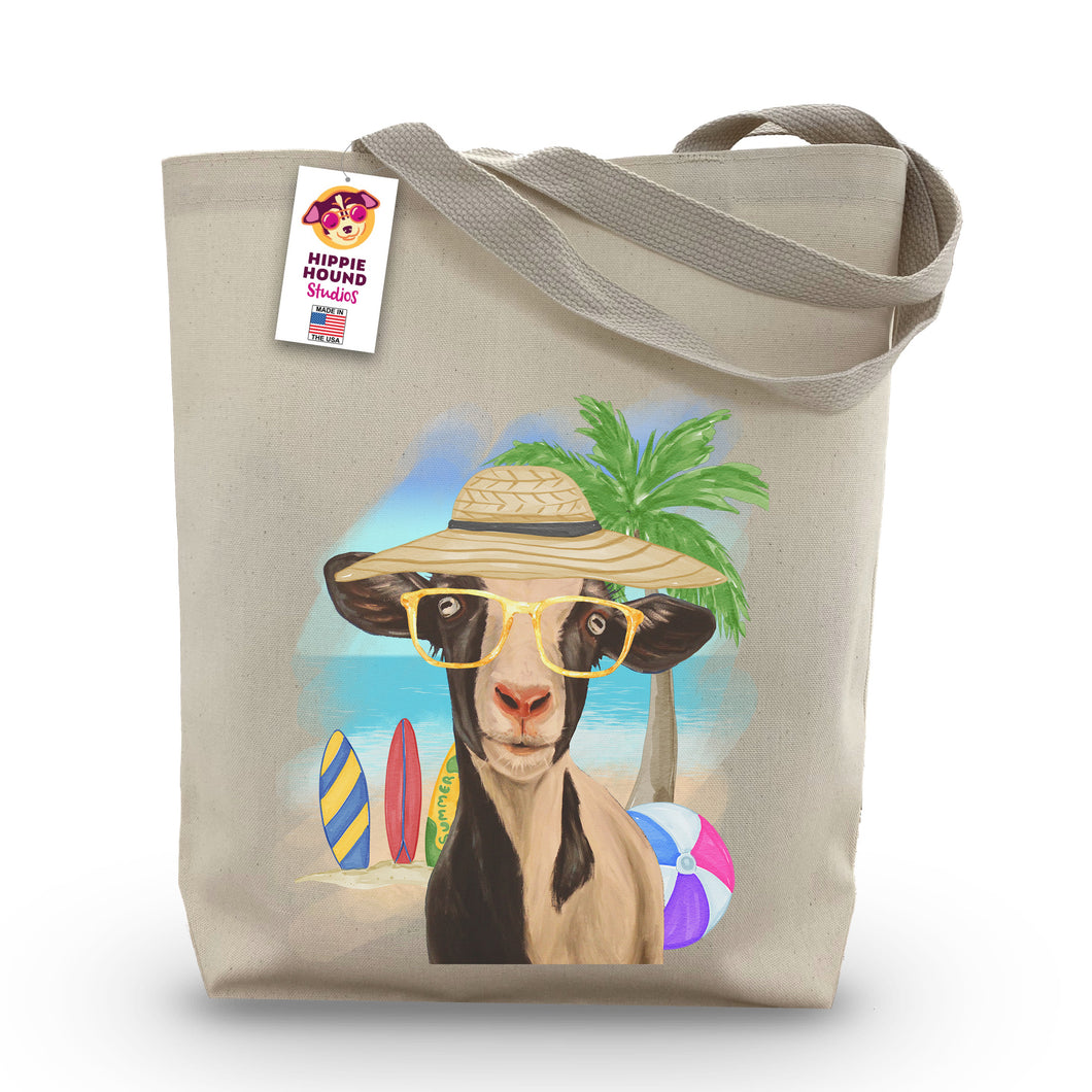 Beach Tote Bag, 'Luna', Summer Goat Tote Bag