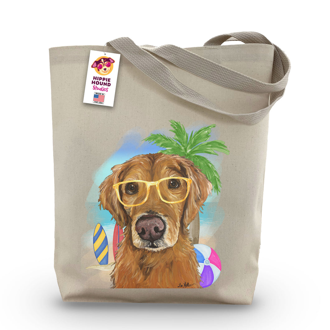Beach Tote Bag, 'Golden Retriever', Summer Dog Tote Bag