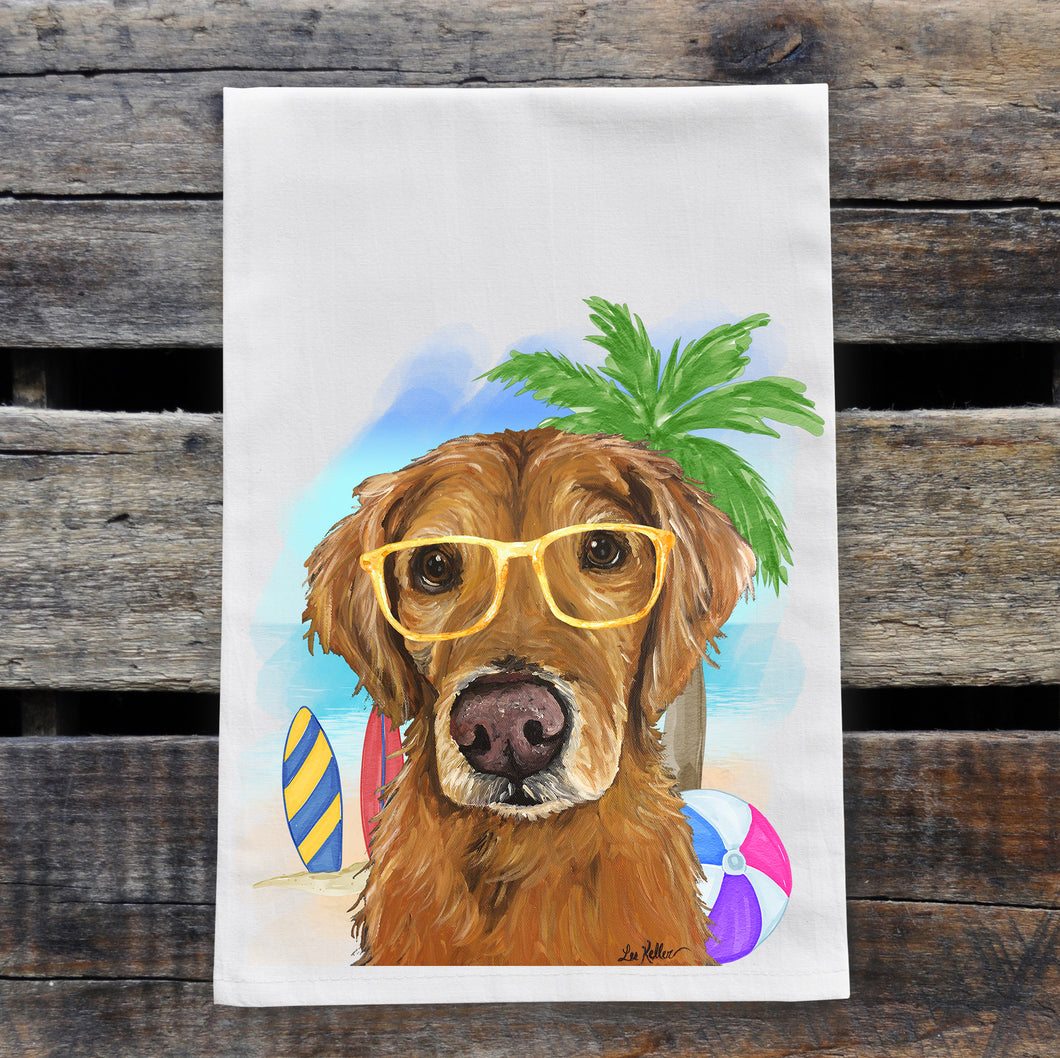Beach Towel 'Golden Retriever', Summer Dog Kitchen Decor