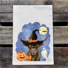 Load image into Gallery viewer, Highland Cow Tea Towel &#39;Penny&#39;, Halloween Decor
