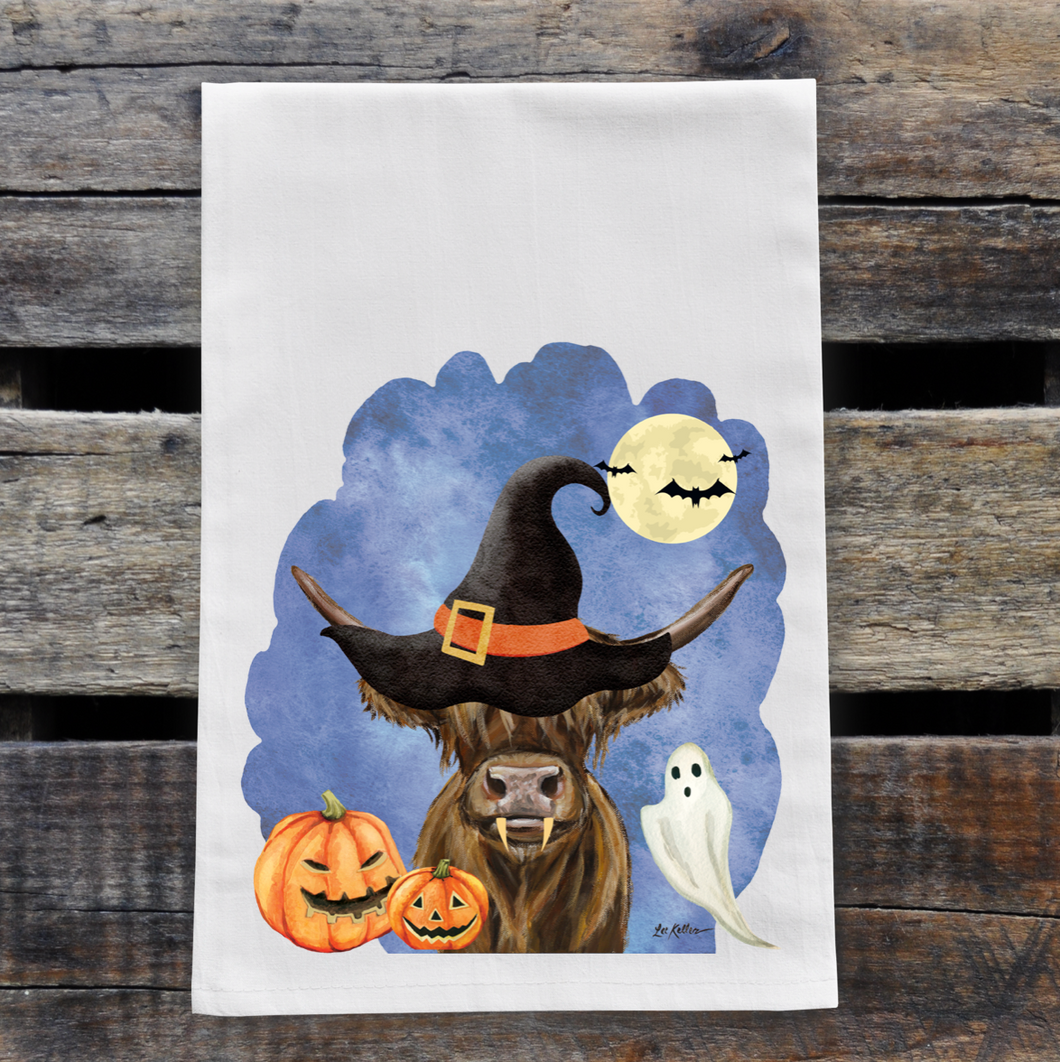 Highland Cow Tea Towel 'Penny', Halloween Decor