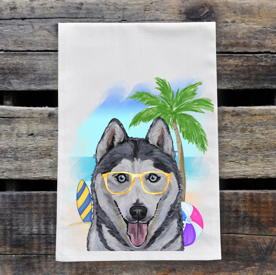 Beach Towel 'Husky', Summer Dog Kitchen Decor