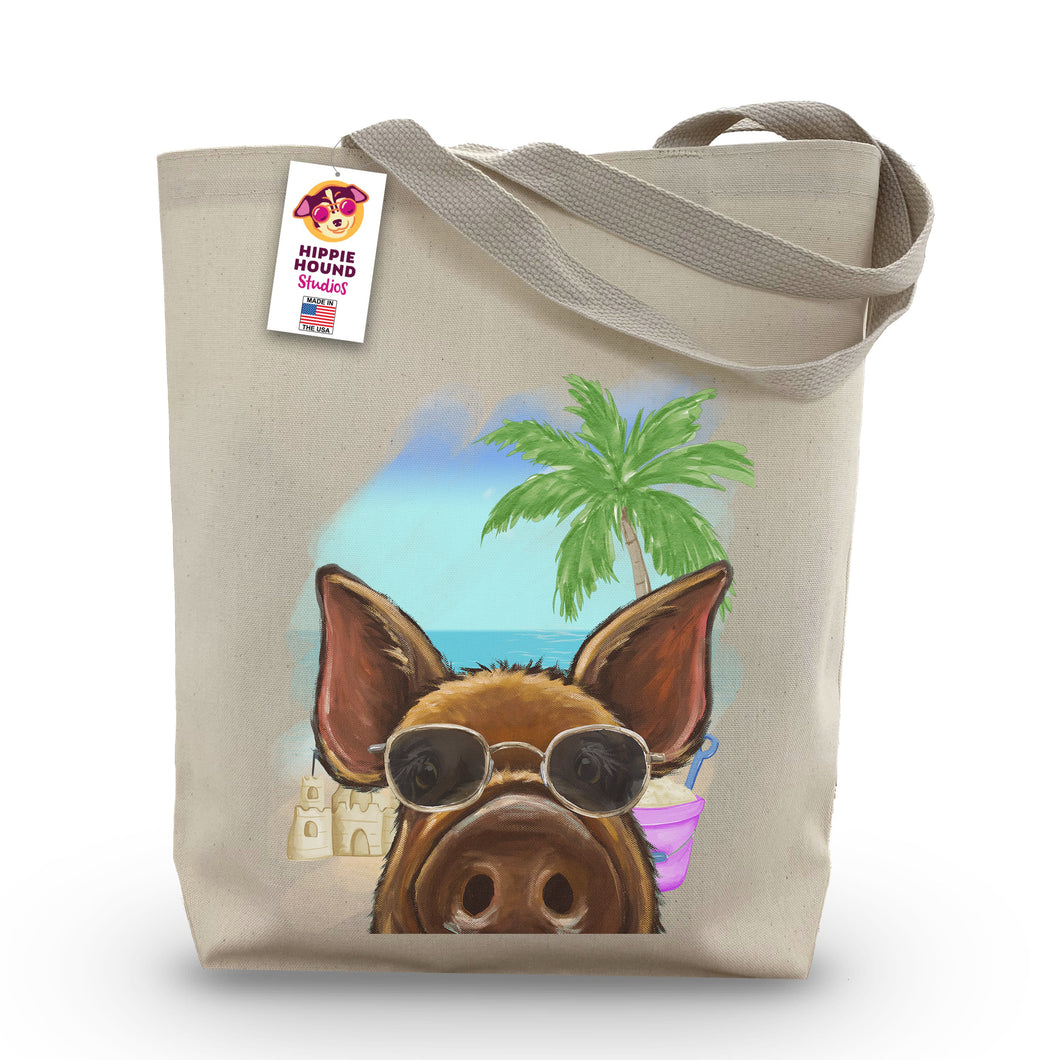 Beach Tote Bag, 'Elmer', Summer Pig Tote Bag