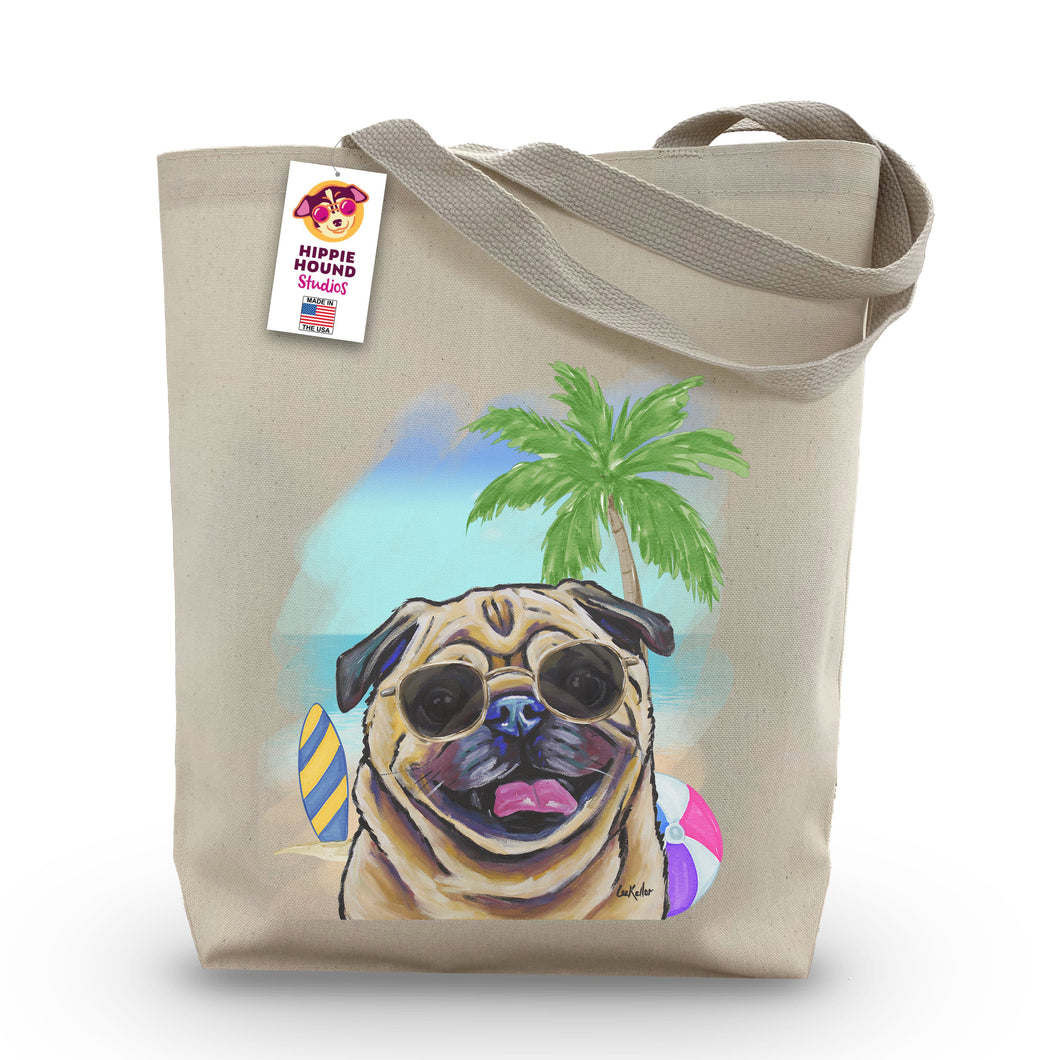 Beach Tote Bag, 'Pug', Summer Dog Tote Bag
