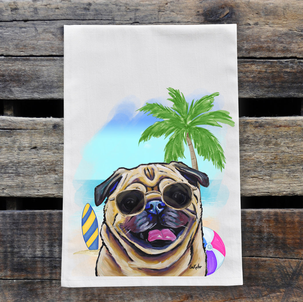 Beach Towel 'Pug', Summer Dog Kitchen Decor